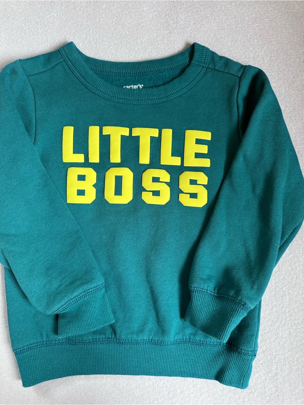 Carter's Teal Crewneck Sweatshirt with Yellow 'LITTLE BOSS' 4T